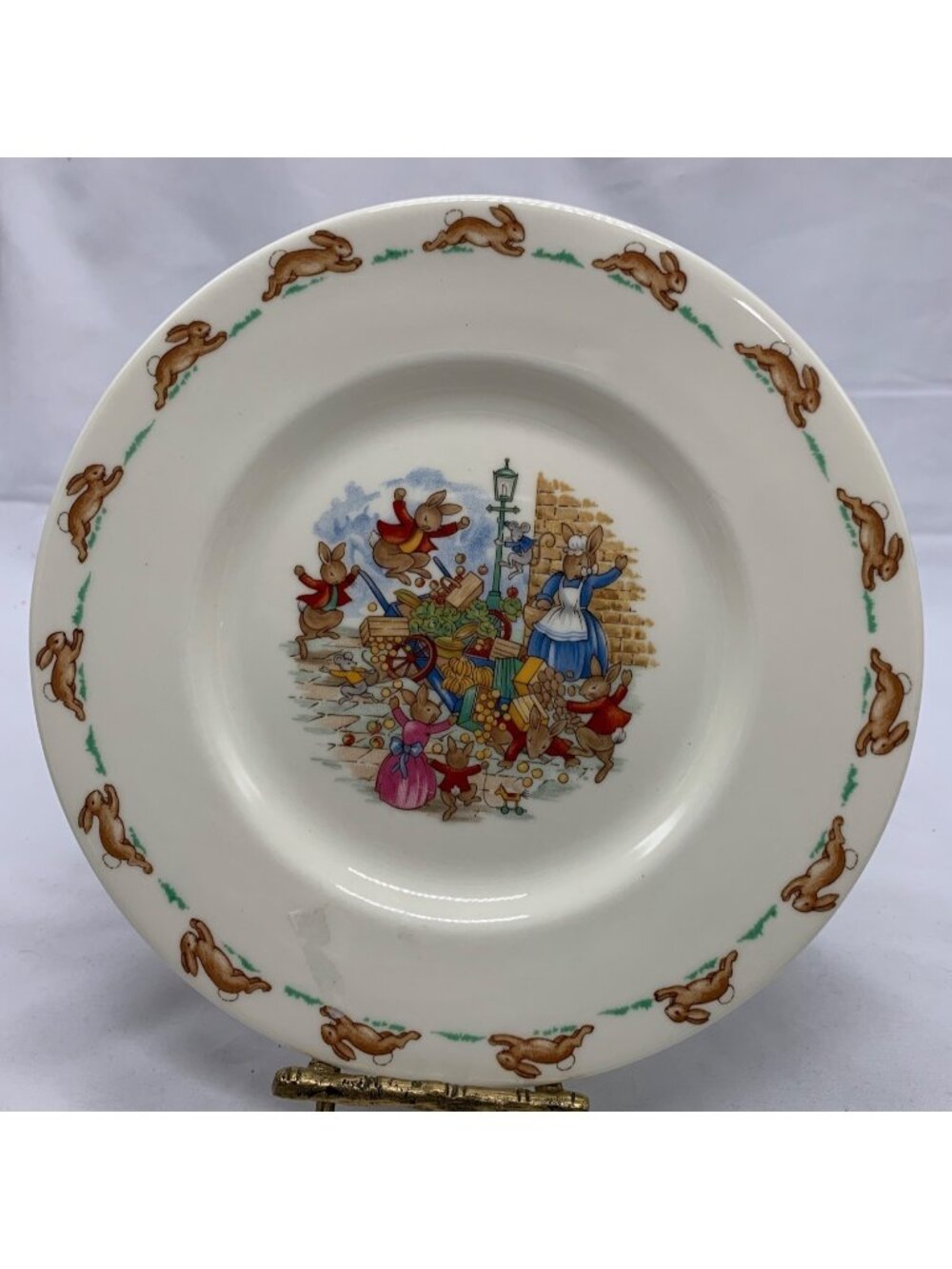 Royal Doulton Bunnykins Bone China Plates Lot Of 2 With Playful Rabbit Scene